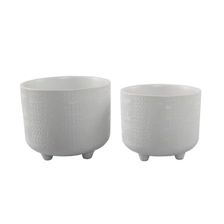 FLORA BUNDA Matte White Hiero Footed Planter Set of 2 CT1092E2MTWH